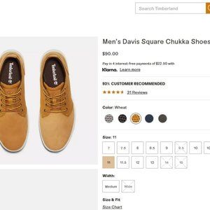 Timberland Men's Davis Square Chukkah Shoes Size 11M